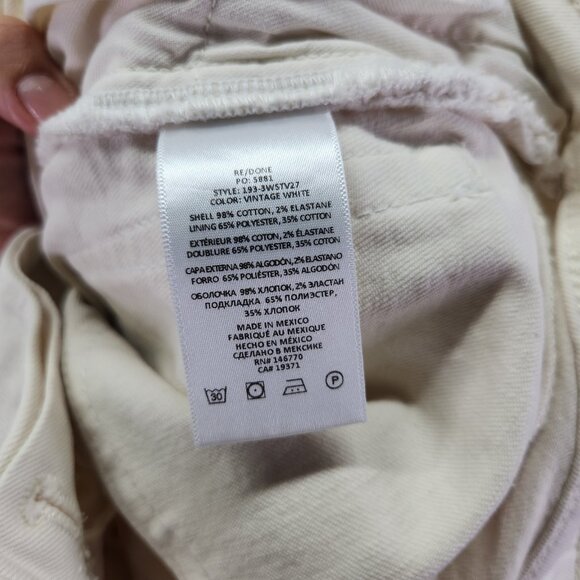 RE/DONE Jeans Size 28 70's Stove Pipe Frayed Ivory High Rise With Stretch - Picture 8 of 14